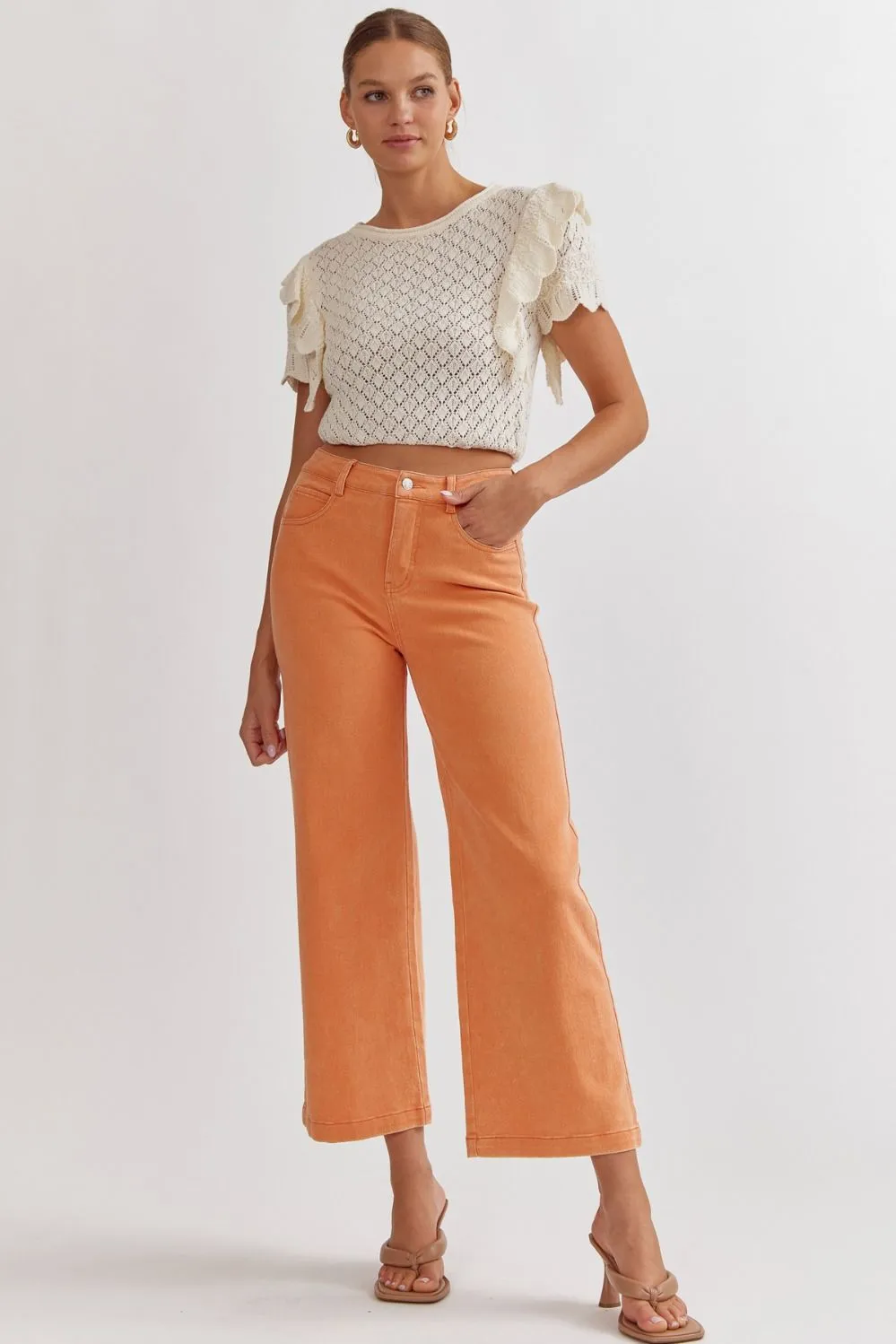 Acid Wash High Waisted Wide Leg Pants