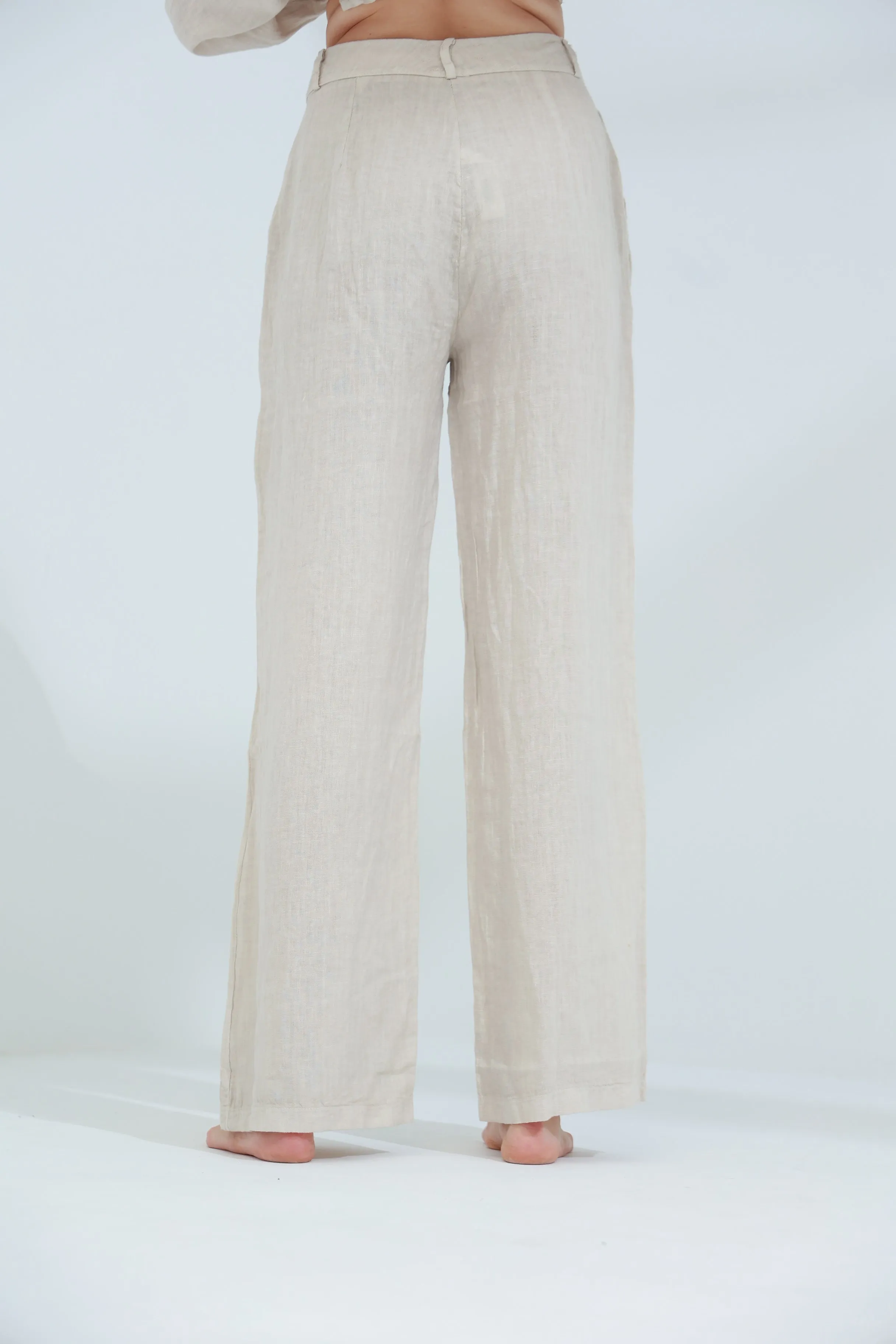 Armonia Straight Leg Linen Pants Sabbia