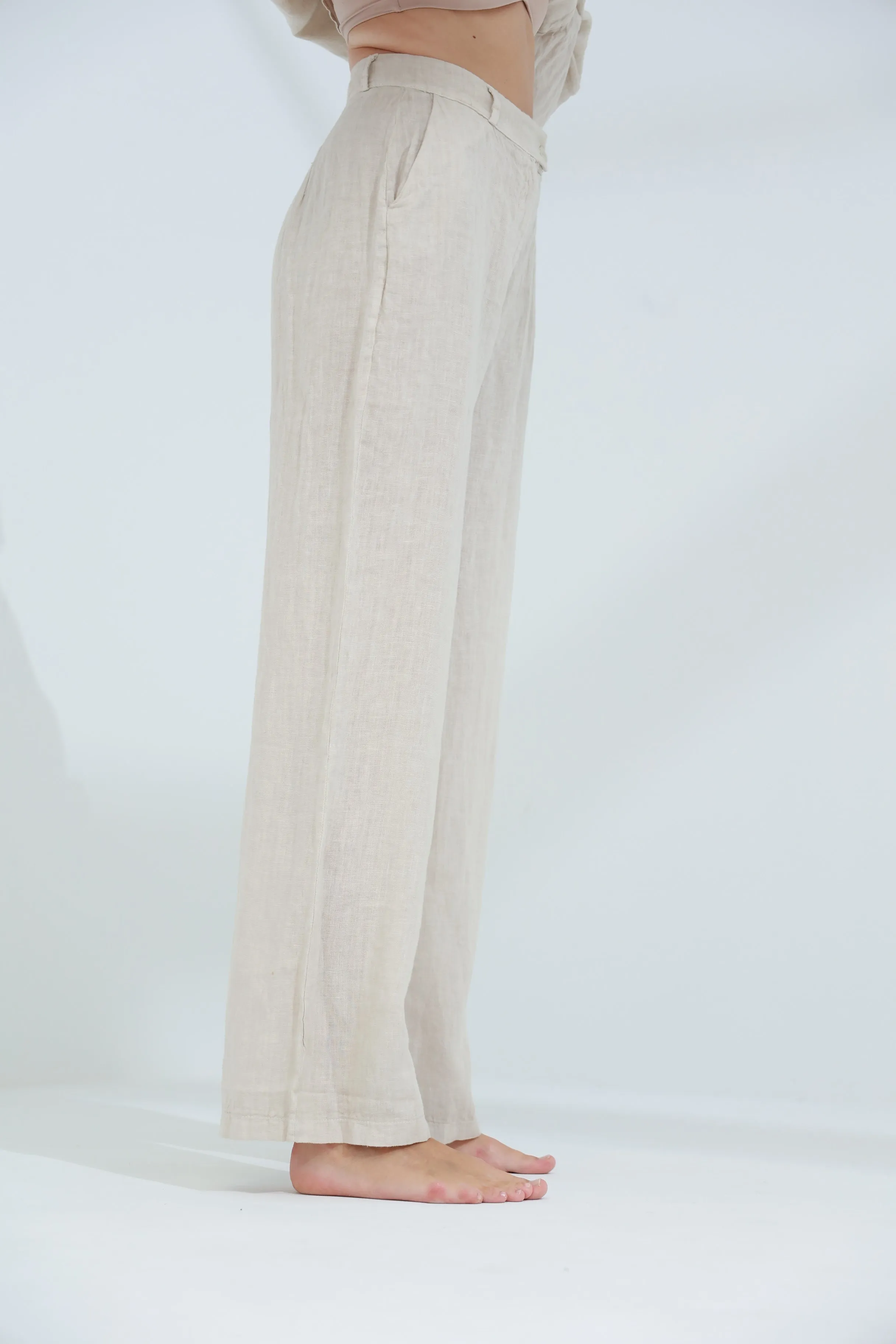 Armonia Straight Leg Linen Pants Sabbia