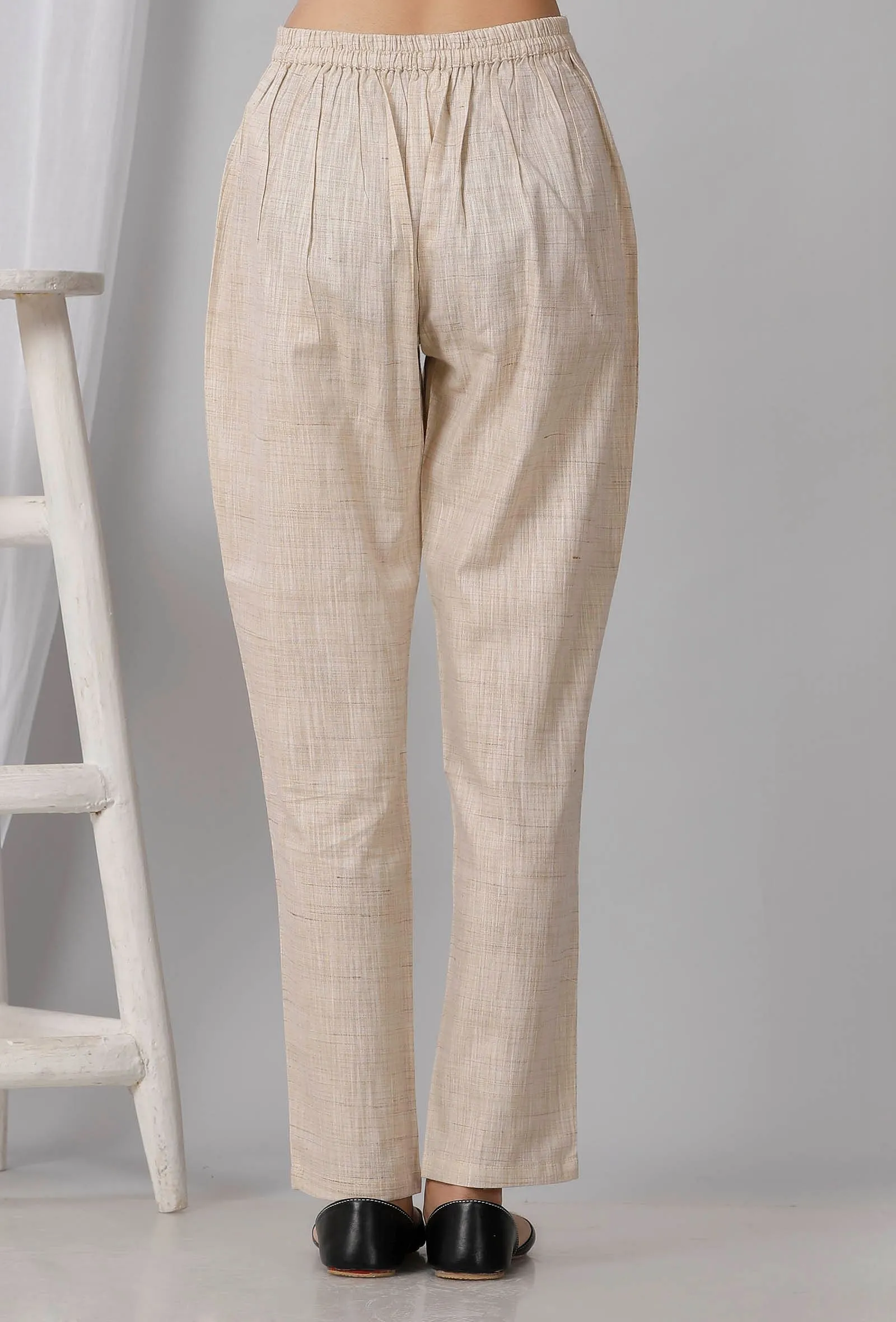 Beige Cotton Khadi Pants