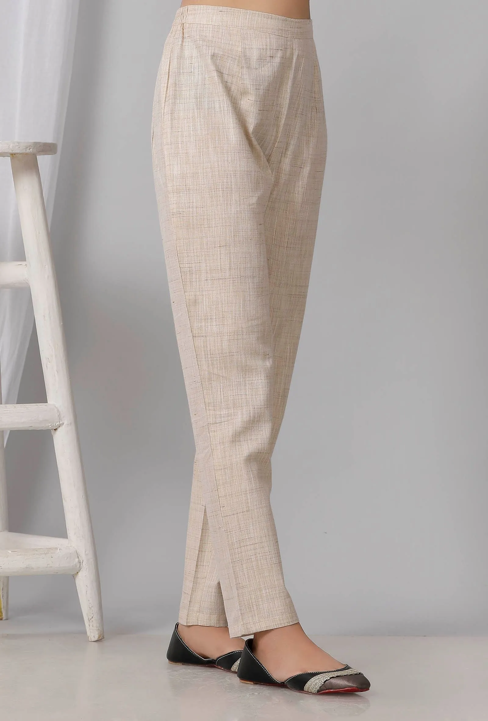 Beige Cotton Khadi Pants