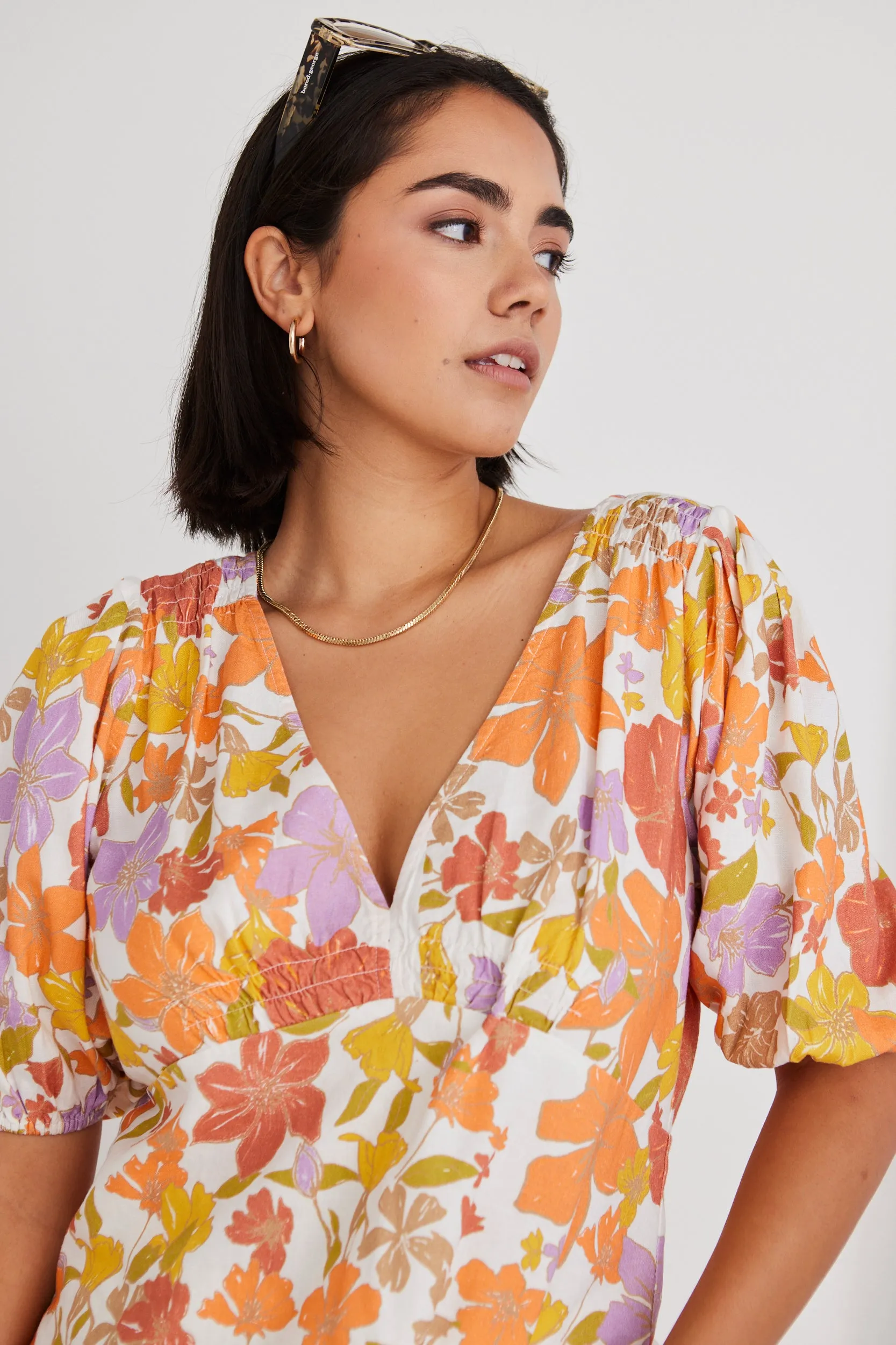 Believer Fruity Floral SS V Neck Top