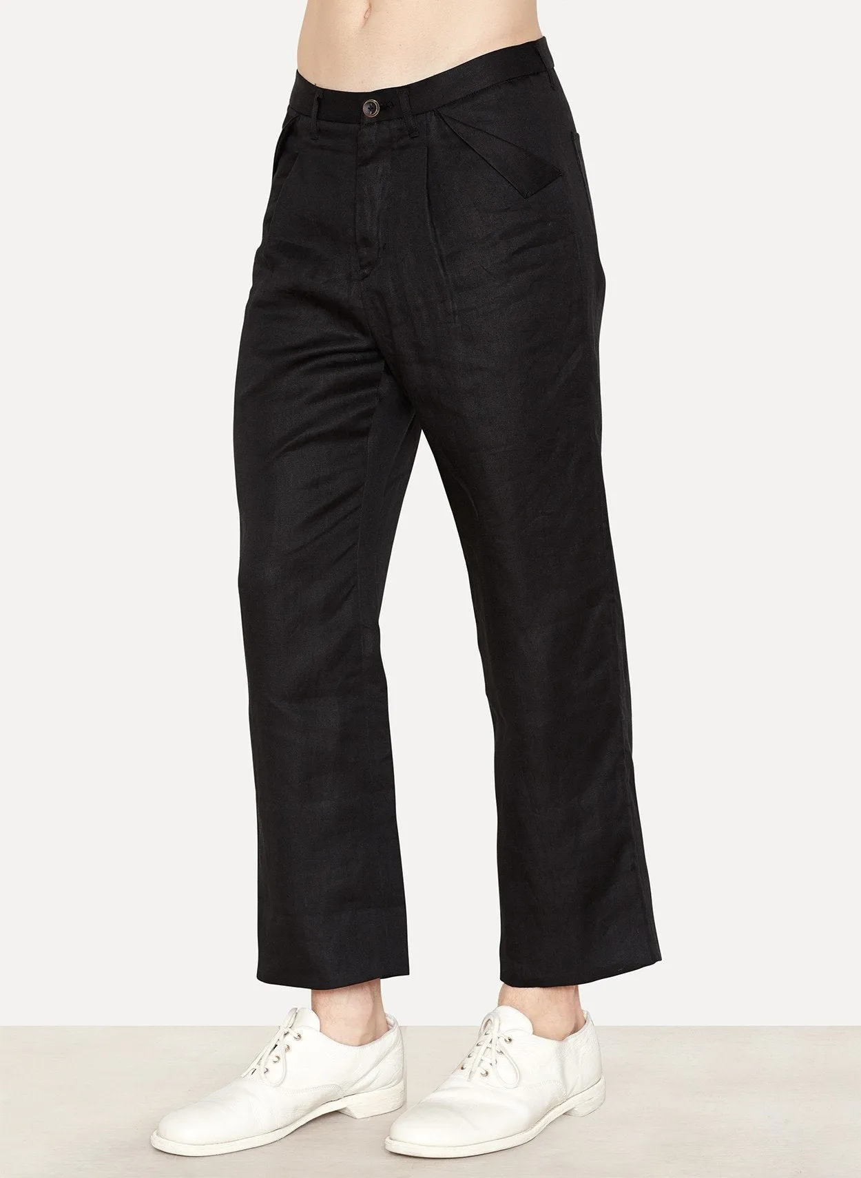 Black Ramie Unisex Wide Pants