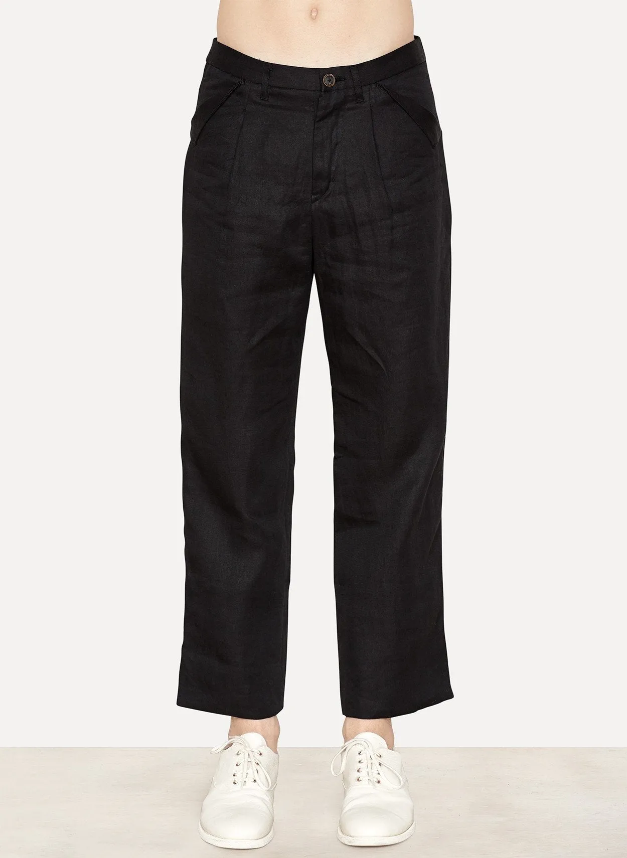 Black Ramie Unisex Wide Pants