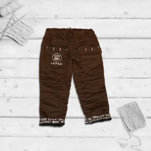 Boys Dark Brown Printed Pants