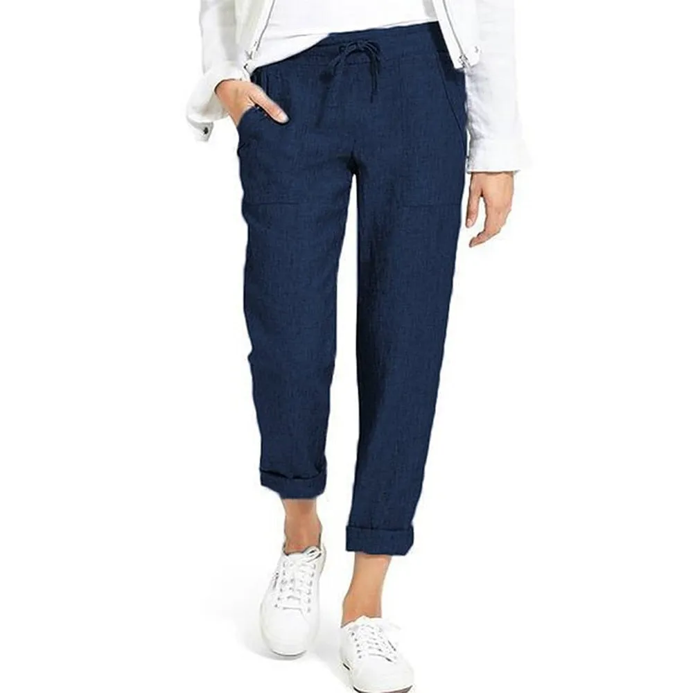 Brand Cotton Linen Pants Women Soft Loose Sports Pants Breathable Slim Ankle Length Trousers