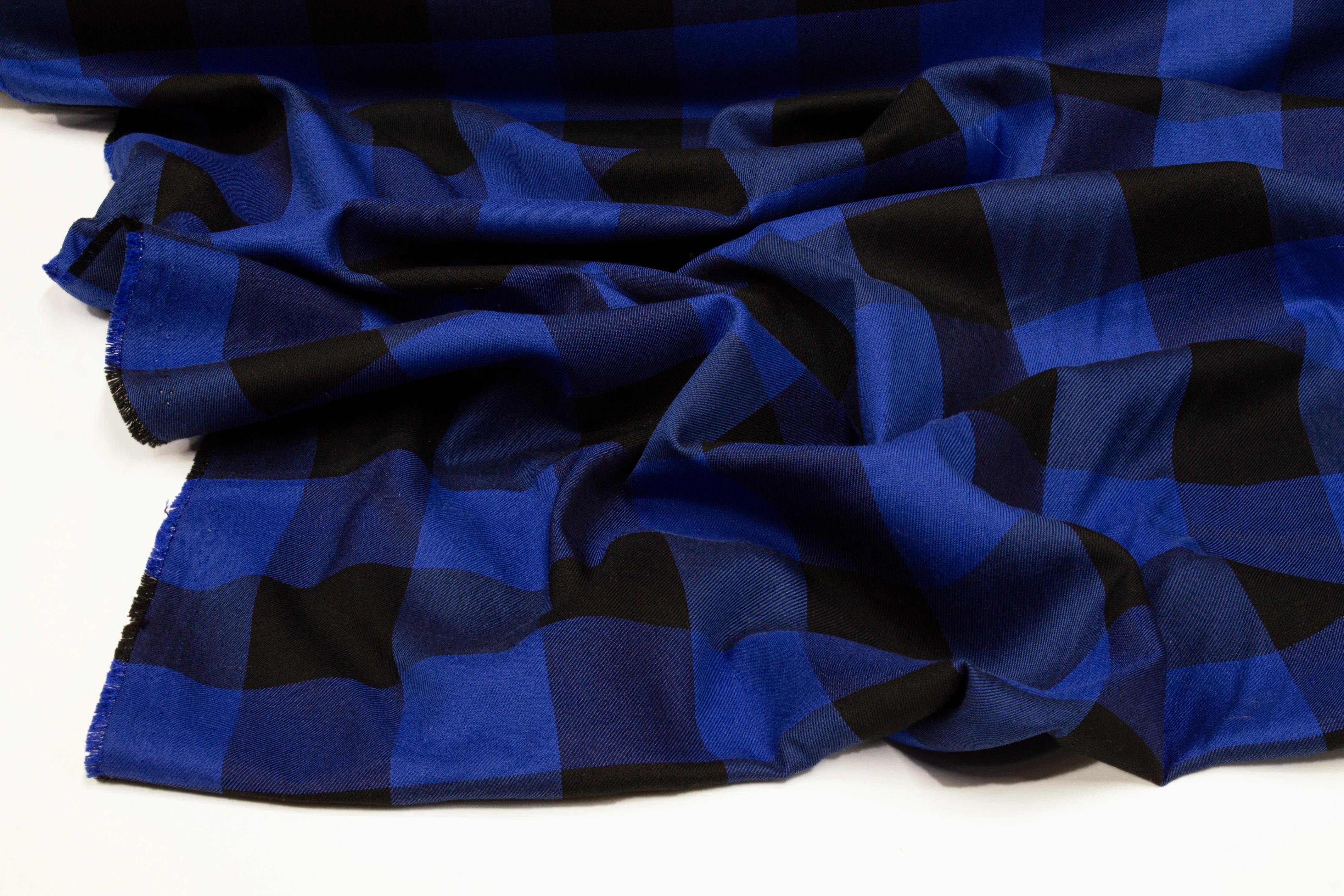 Buffalo Plaid Silk and Cotton Twill - Royal Blue and Black