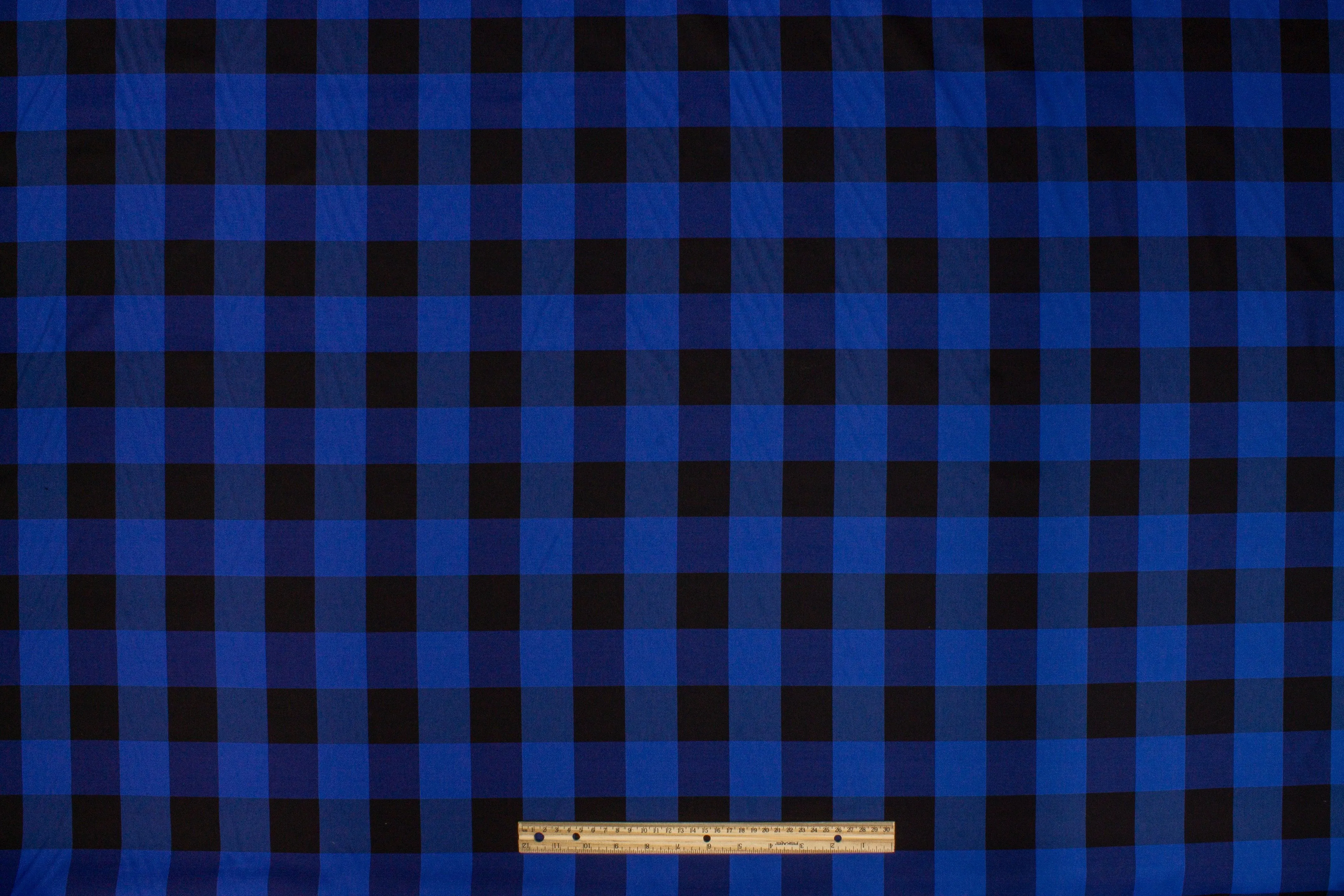 Buffalo Plaid Silk and Cotton Twill - Royal Blue and Black