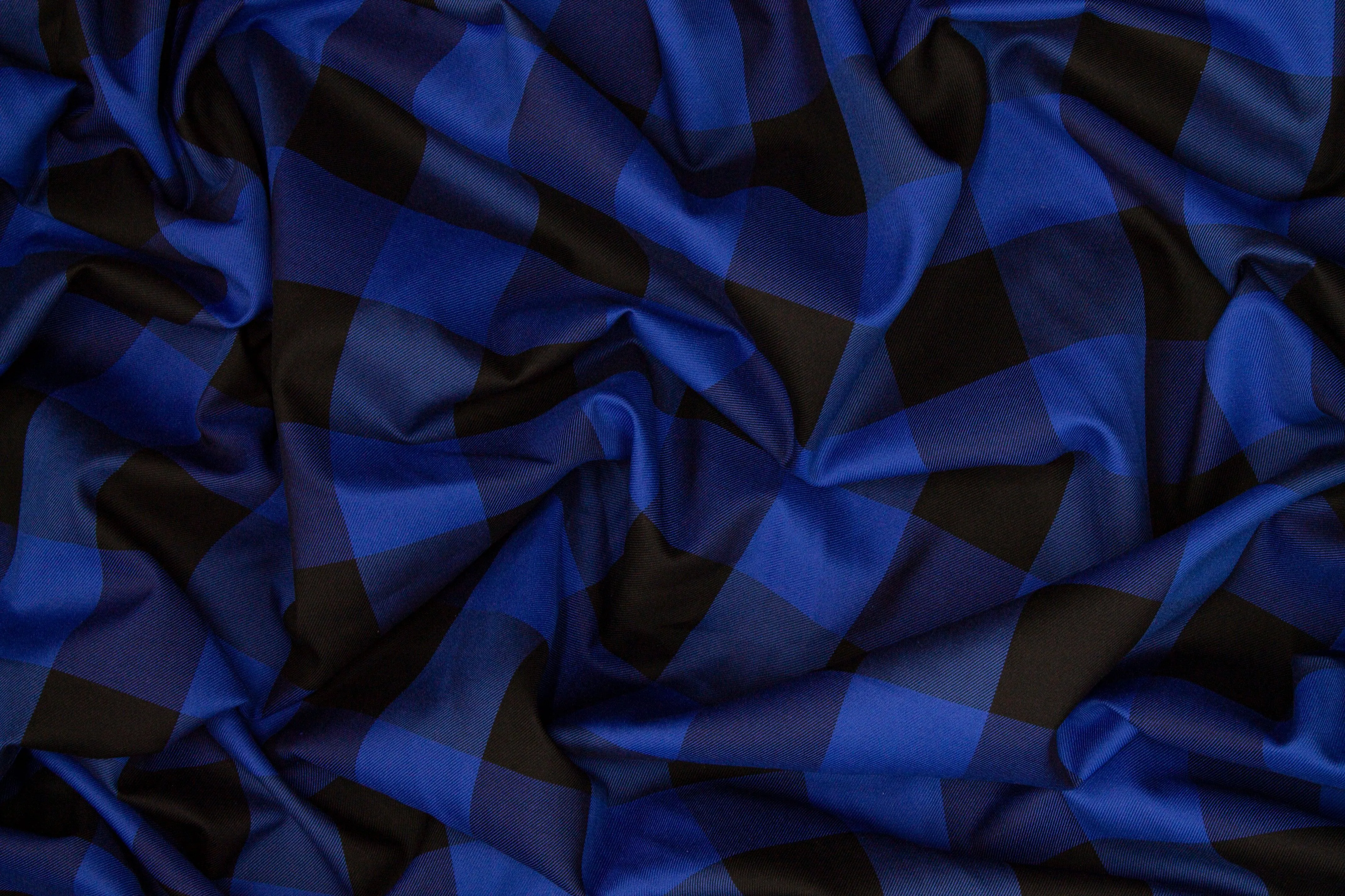 Buffalo Plaid Silk and Cotton Twill - Royal Blue and Black