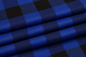 Buffalo Plaid Silk and Cotton Twill - Royal Blue and Black