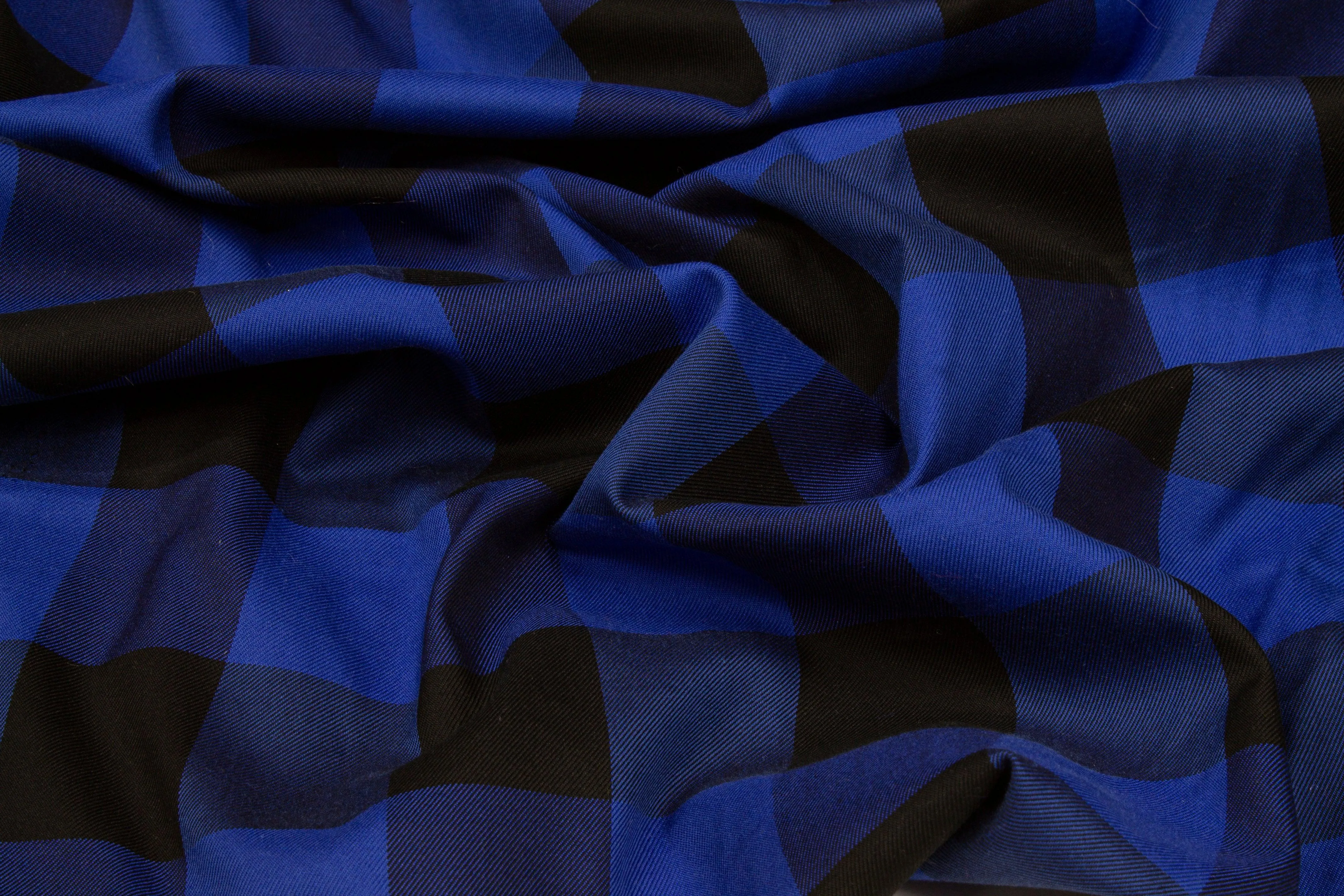 Buffalo Plaid Silk and Cotton Twill - Royal Blue and Black