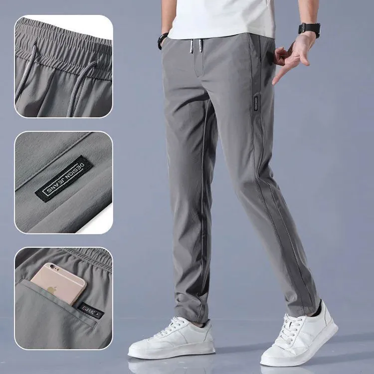 Casual Ice Silk Pants Men's Korean Version Large Fashion Trend Stretch Breathable Straight Leg Pants