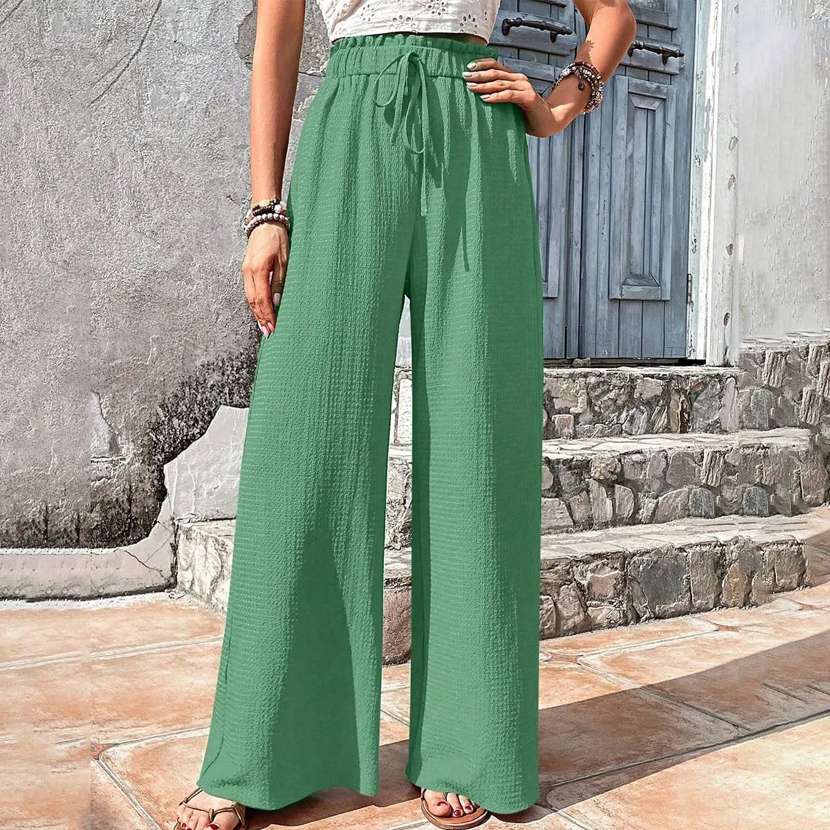 Casual Wide Leg Textured Pants