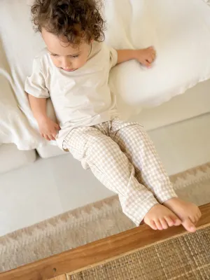 Children cotton-linen pants in Beige plaid