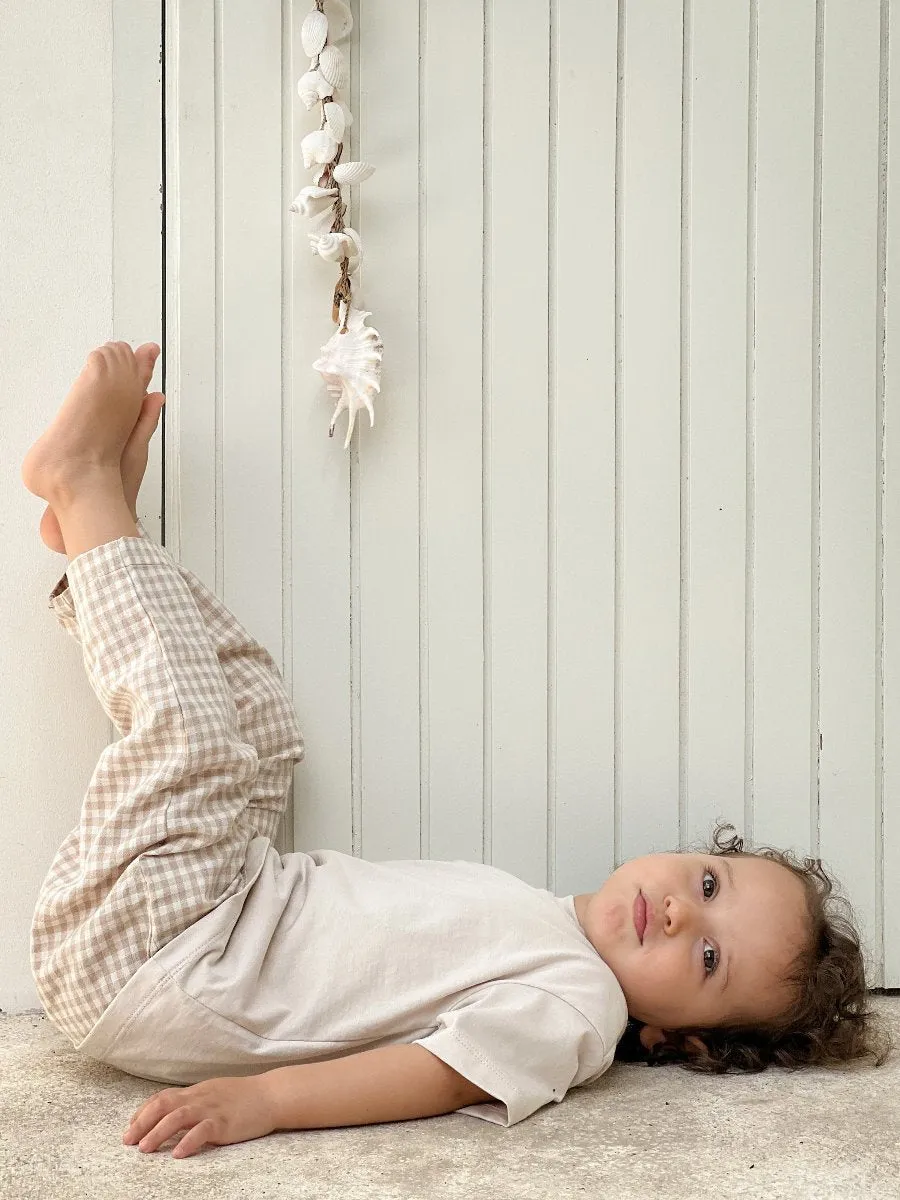 Children cotton-linen pants in Beige plaid