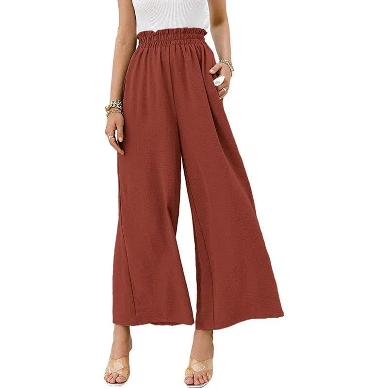 Cotton & Linen Solid High Waist Wide-leg Pants