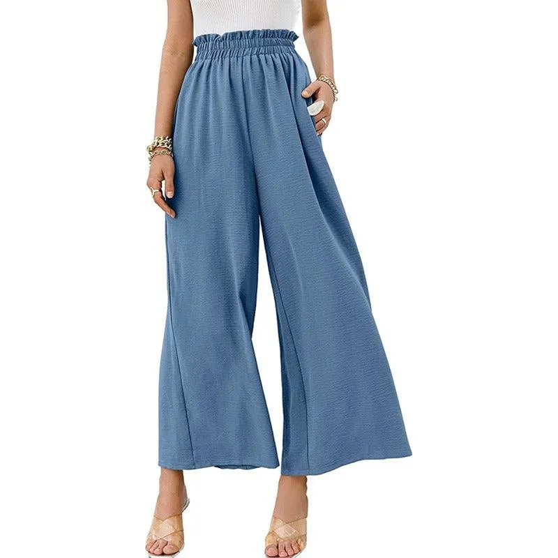 Cotton & Linen Solid High Waist Wide-leg Pants