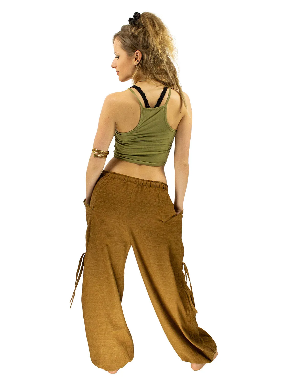 Cotton Low Rise Spiral Harem Pants Khaki