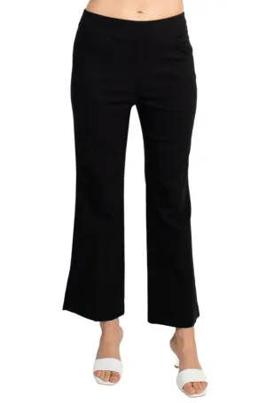 Counterparts Banded Mid Waist Pull On Solid Straight Cut Slit Hem Stretch Rayon Pant with Pockets