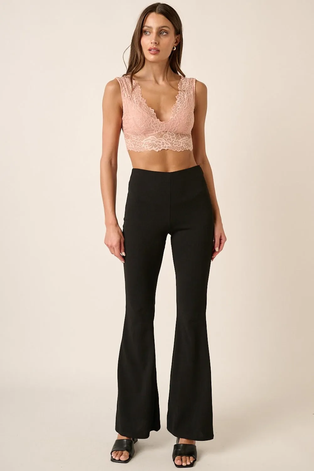 Crepe Knit Elastic Waist Flare Leg Pants