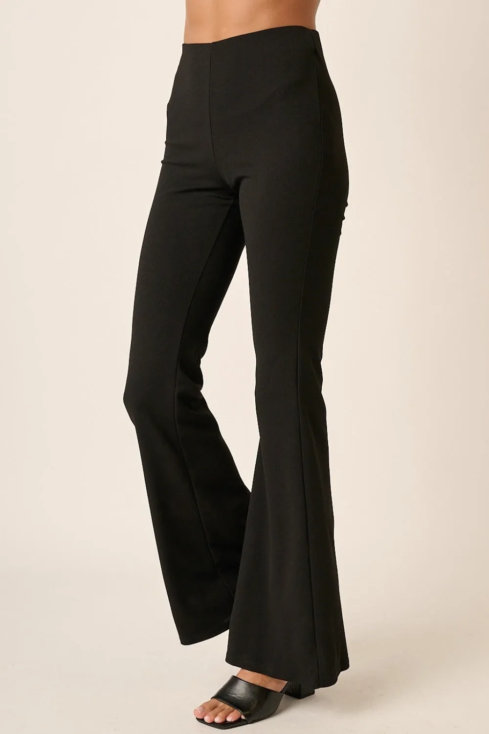 Crepe Knit Elastic Waist Flare Leg Pants