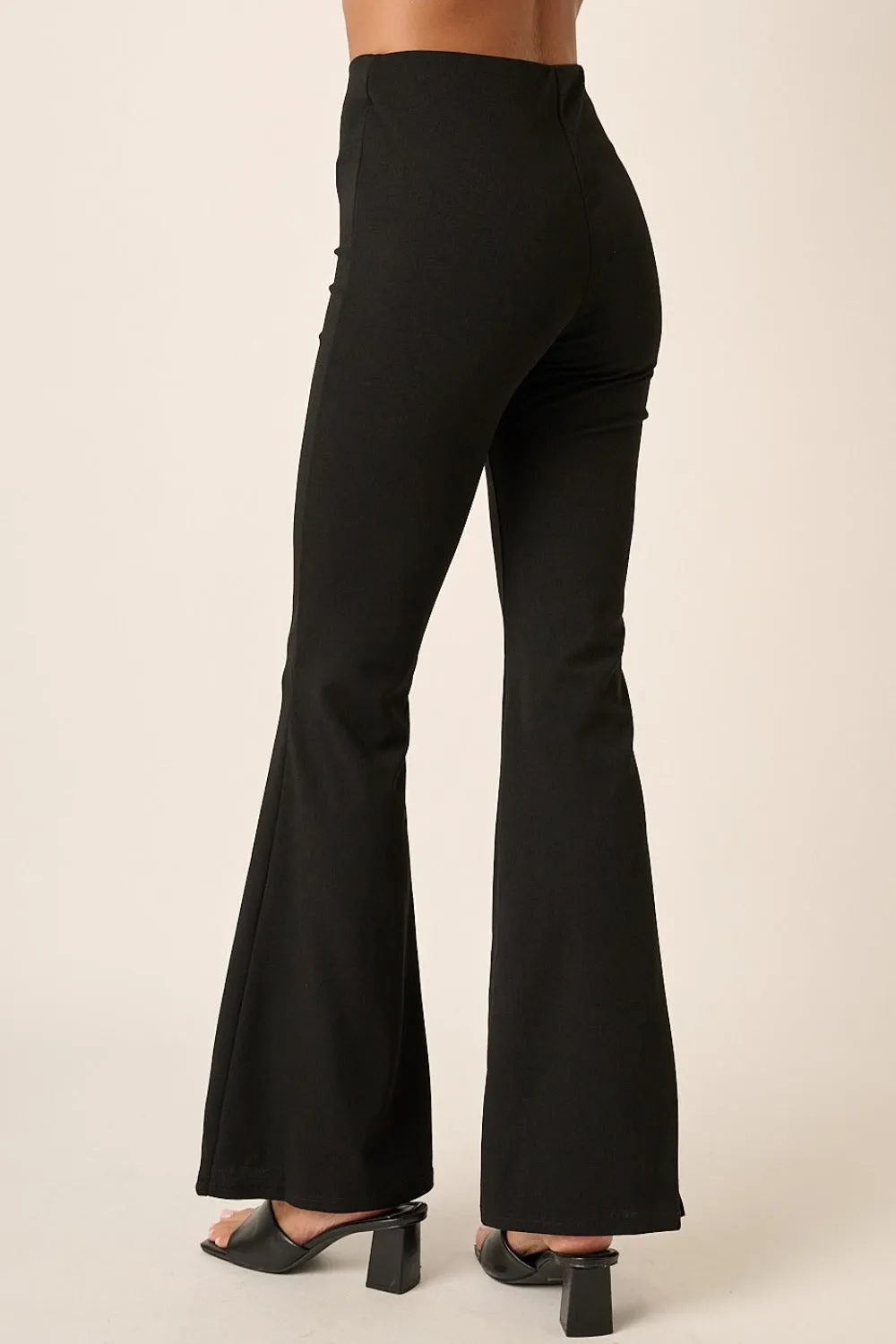 Crepe Knit Elastic Waist Flare Leg Pants