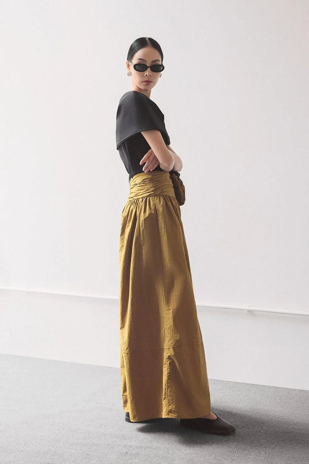 Crocus Drop Waist Flared Poplin Floor Length Pants