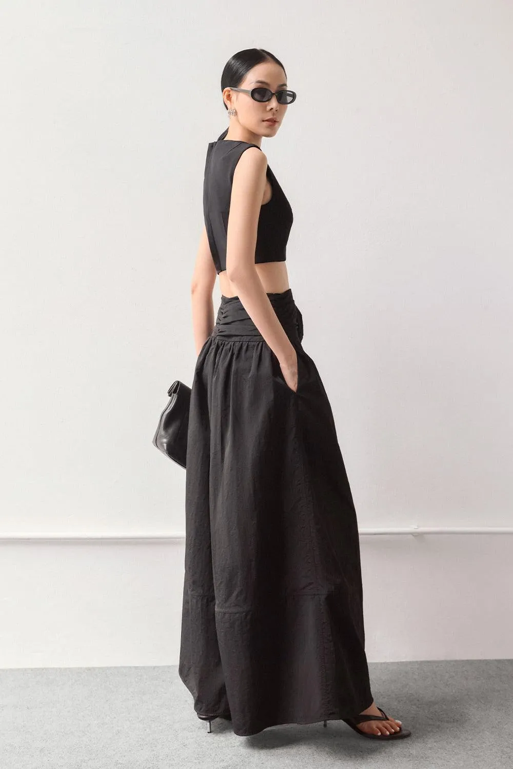 Crocus Drop Waist Flared Poplin Floor Length Pants