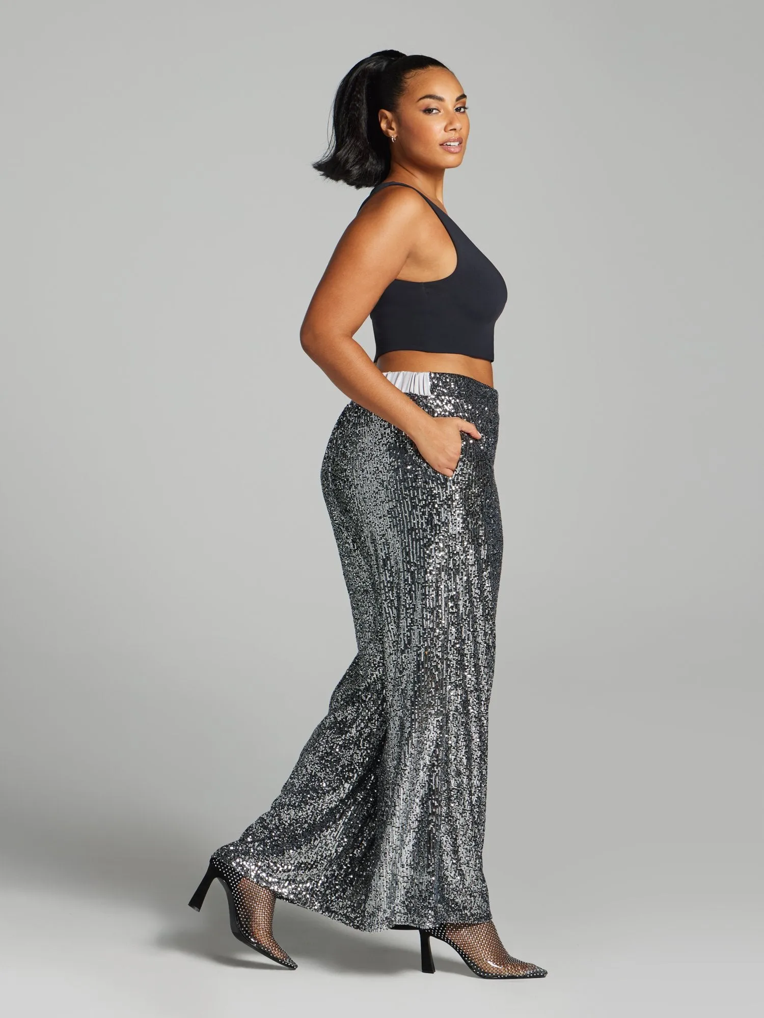 Damaris Sequin Flare Leg Pants