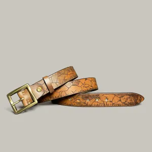 Distressed Cracked Embossed Pattern Strap Leather Belt