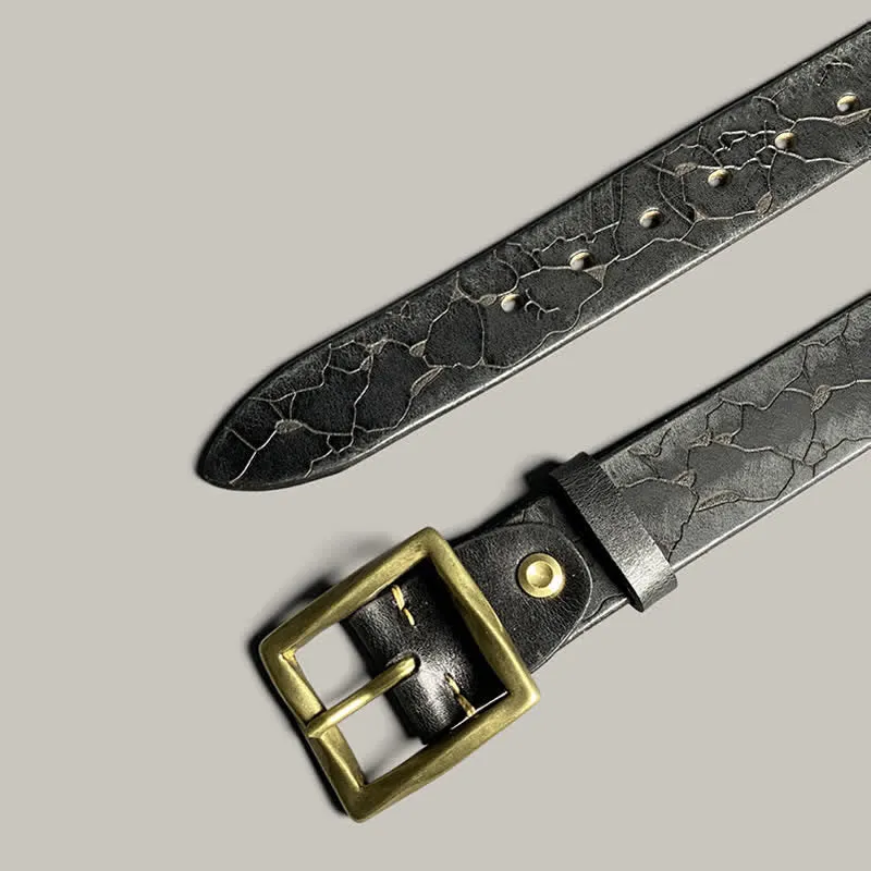 Distressed Cracked Embossed Pattern Strap Leather Belt