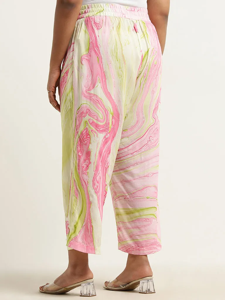 Diza Multicolour Marble Printed High-Rise Ethnic Pants