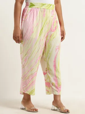 Diza Multicolour Marble Printed High-Rise Ethnic Pants