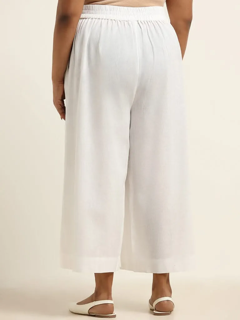 Diza White Straight Blended Linen Pants