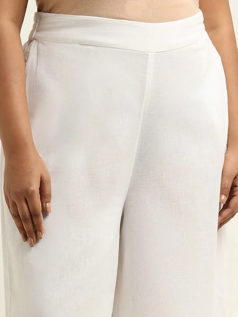 Diza White Straight Blended Linen Pants