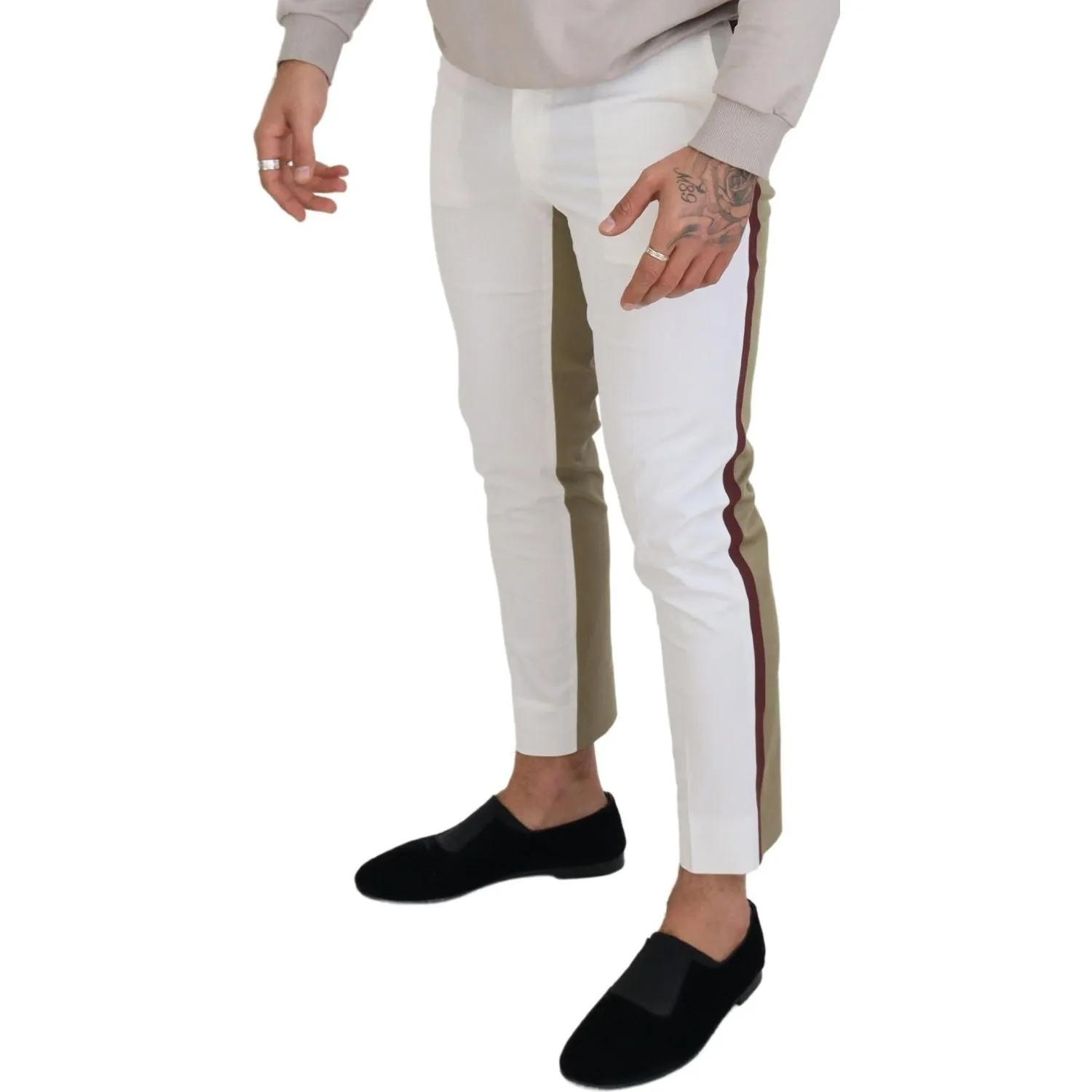 Dolce & Gabbana Two-Tone White & Brown Chic Cotton Pants