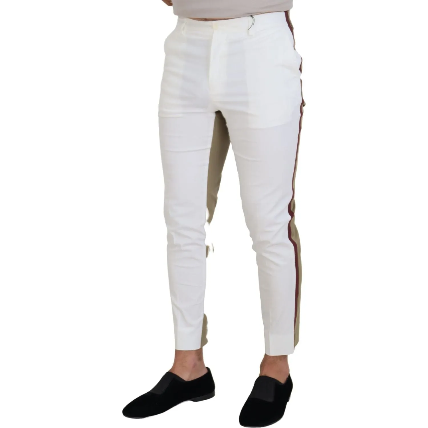 Dolce & Gabbana Two-Tone White & Brown Chic Cotton Pants