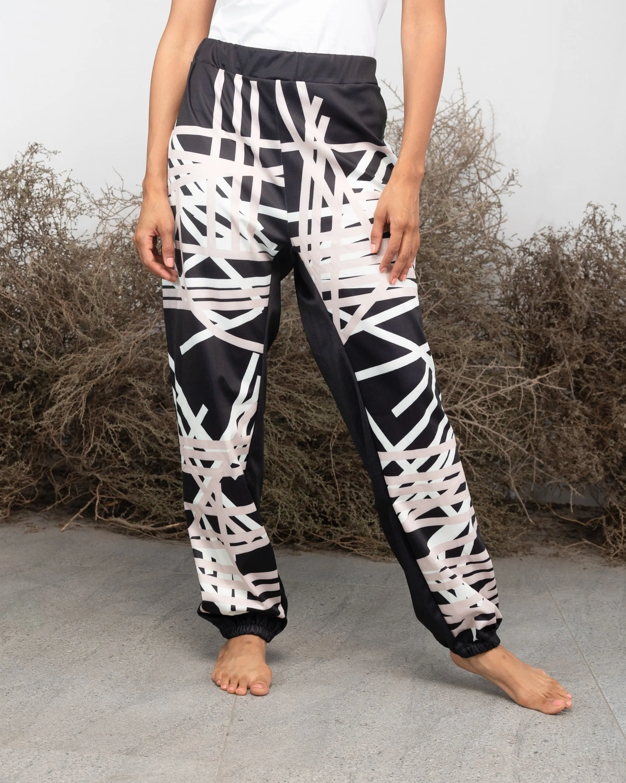 ELASTIC WAISTED FRONT PRINTED DESIGN PANT 2280 - بنطلون