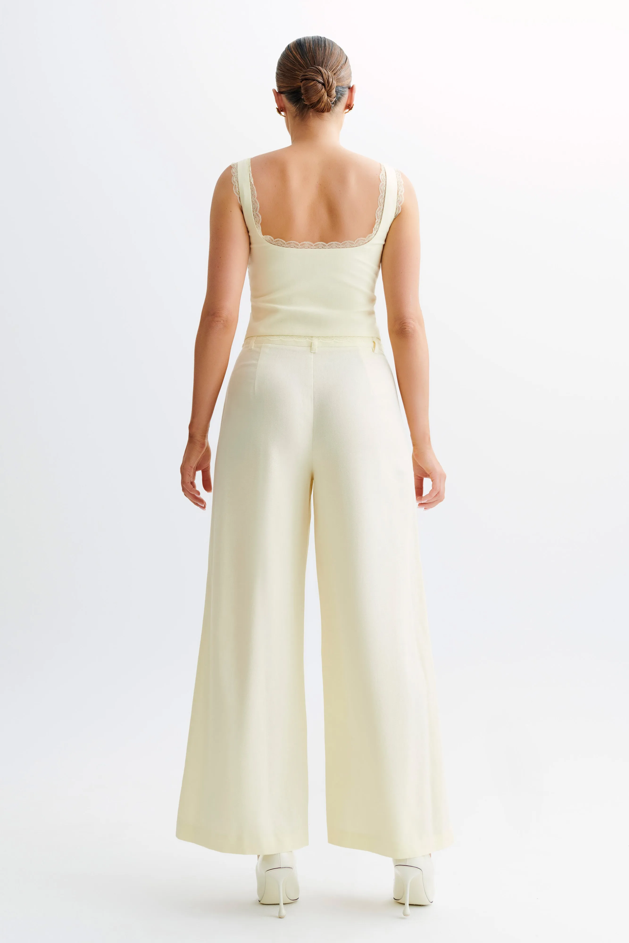 Franca Linen Wide Leg Pant - Lemon Sherbet