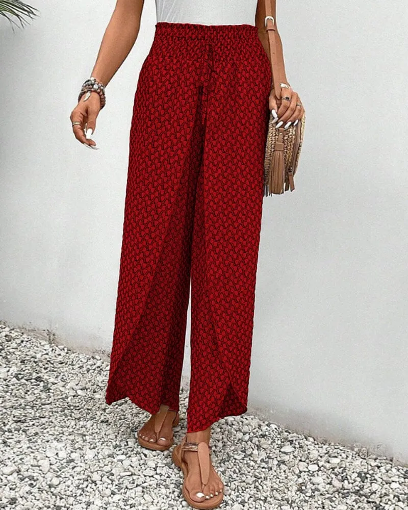 Geometric print elasticated drawstring wide-leg pants