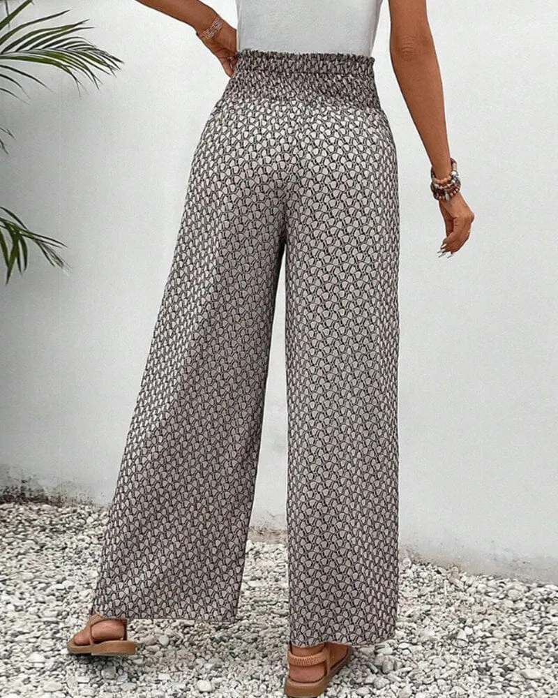 Geometric print elasticated drawstring wide-leg pants