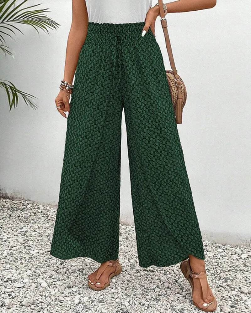 Geometric print elasticated drawstring wide-leg pants