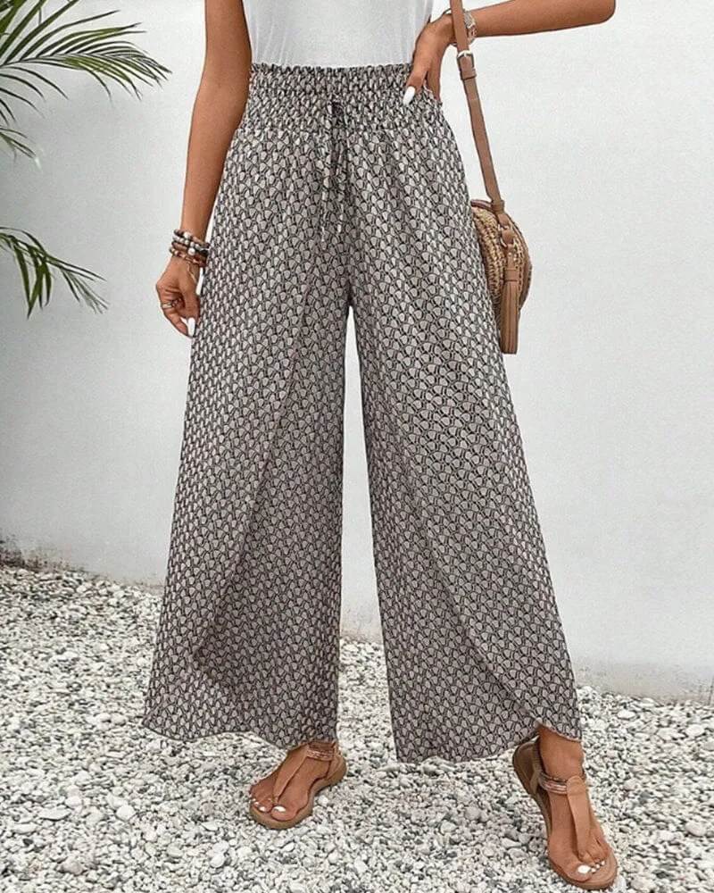 Geometric print elasticated drawstring wide-leg pants