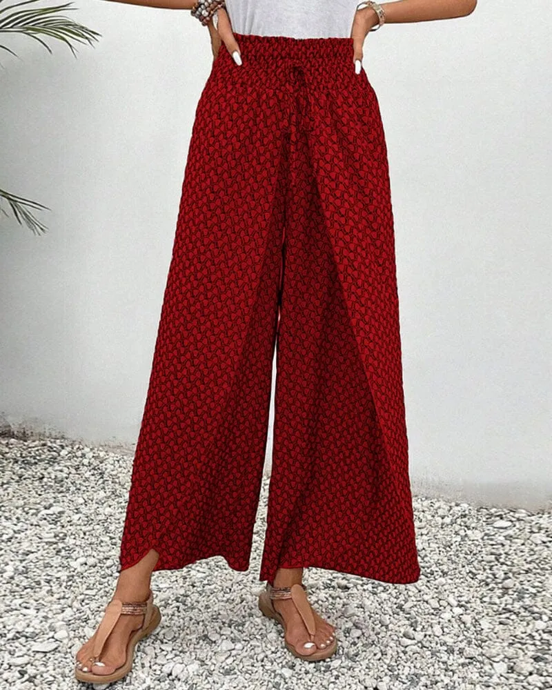 Geometric print elasticated drawstring wide-leg pants