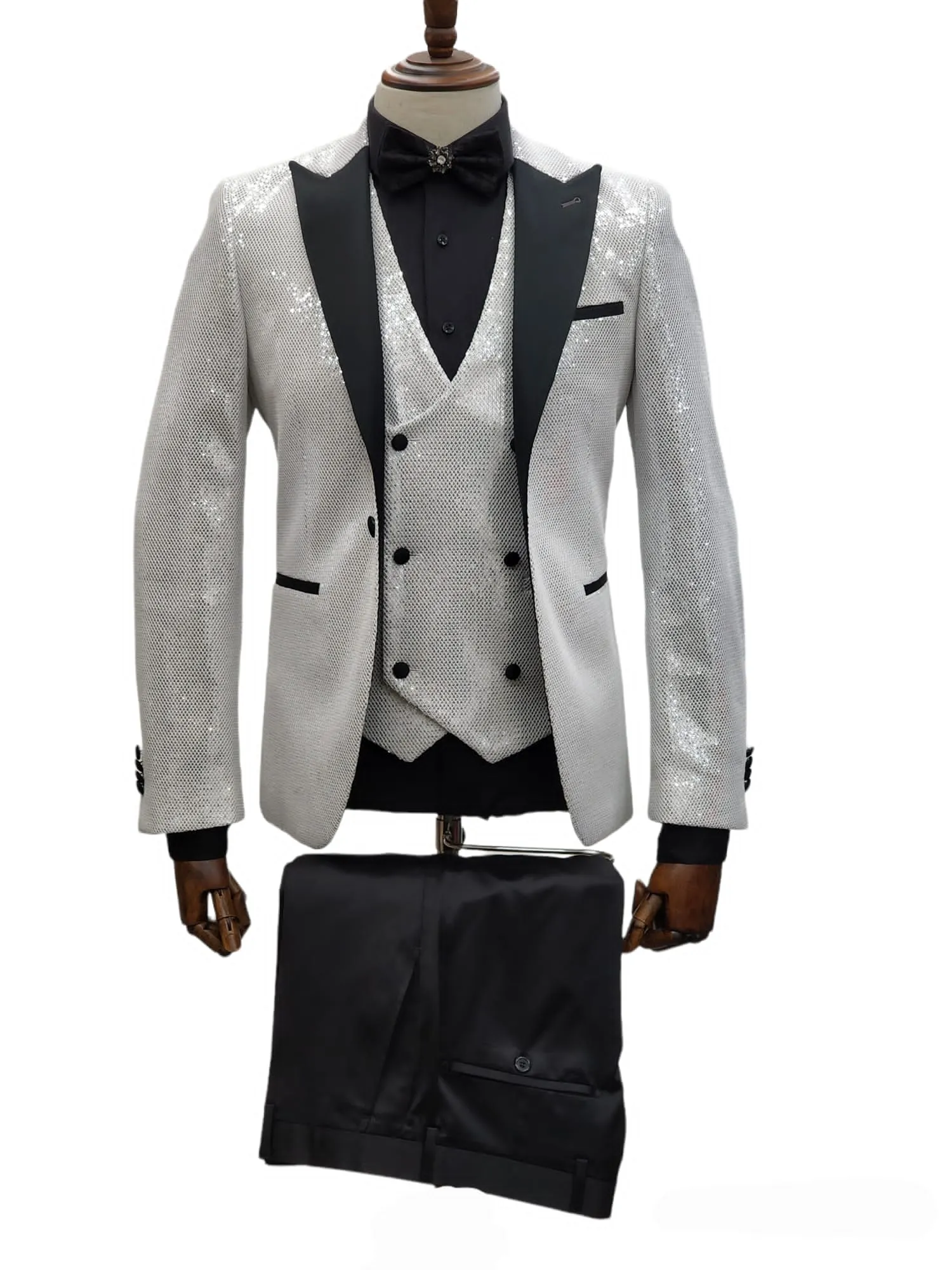 Giovanni Testi 1 Button Shiny Peak Lapel 3 Pc Slim Tuxedo GT1PA V-B236 WHITE