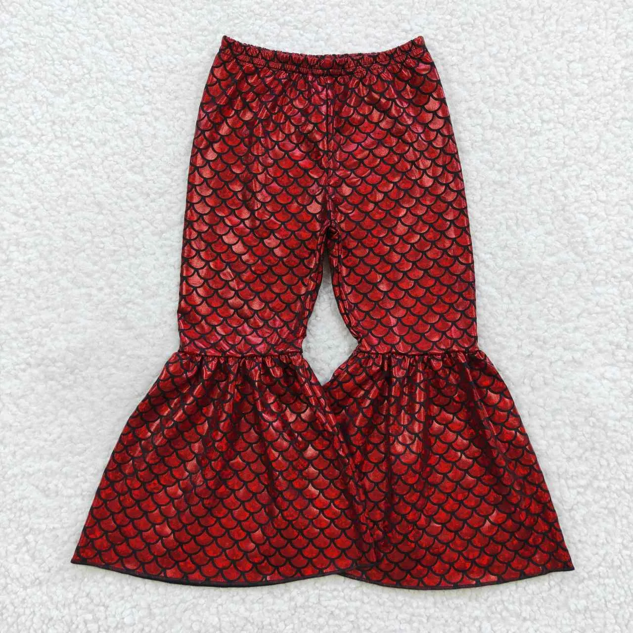 girl fish scale pattern red bell pants P0247