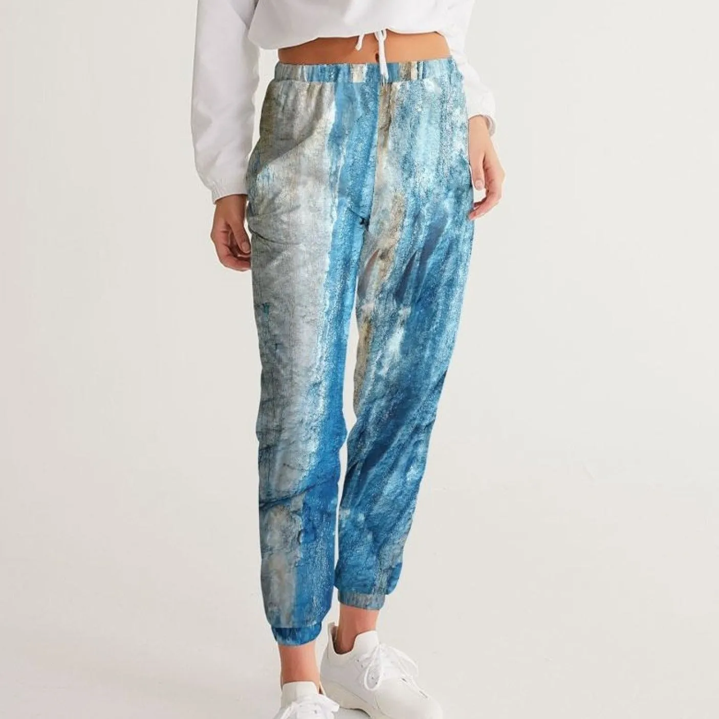 Girls Sportswear Gray Blue And White Abstract Style Track Pants