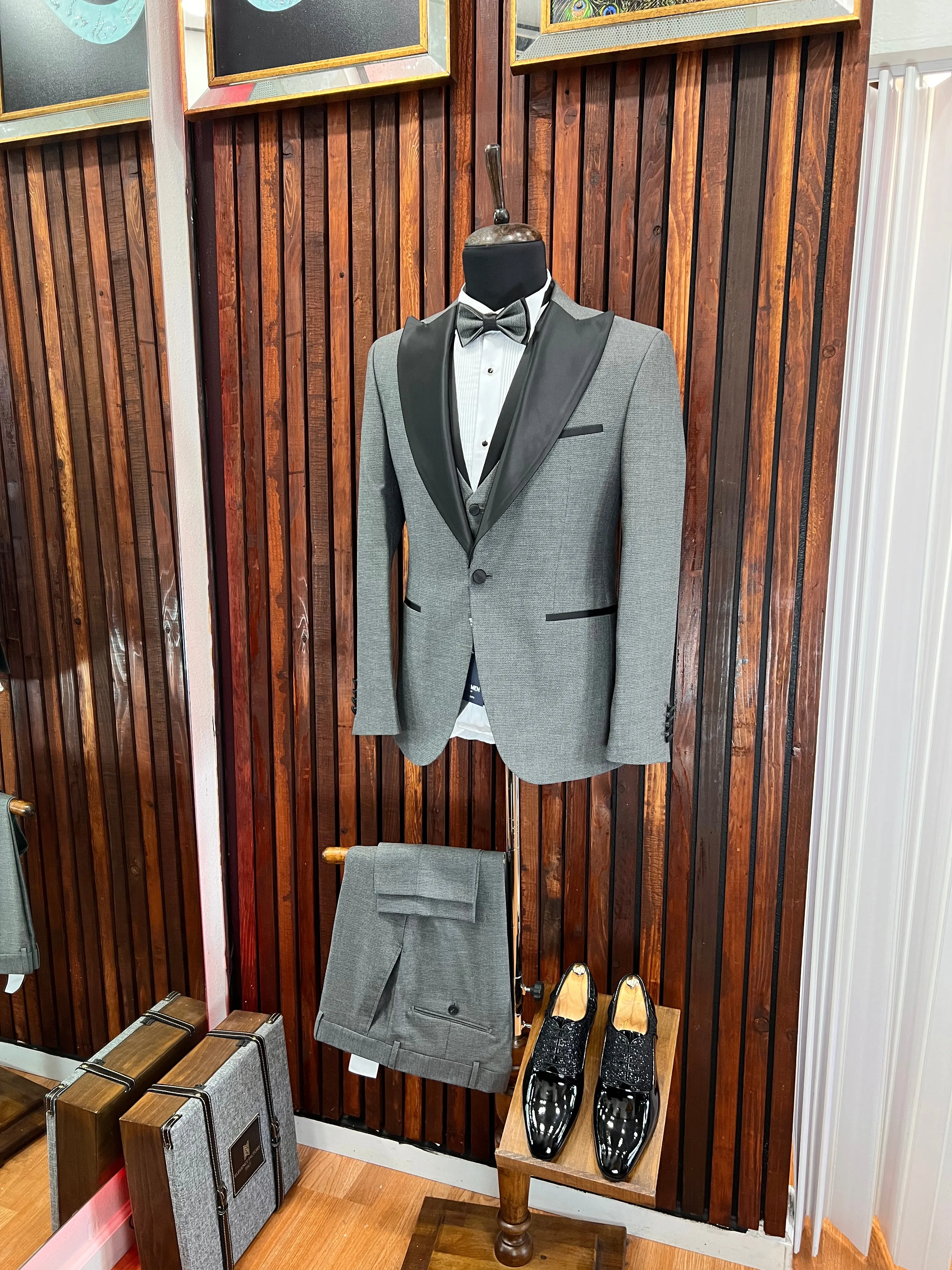 Grey Tuxedo Black Lapel | 3 piece | premium Quality