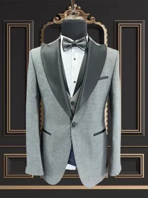 Grey Tuxedo Black Lapel | 3 piece | premium Quality