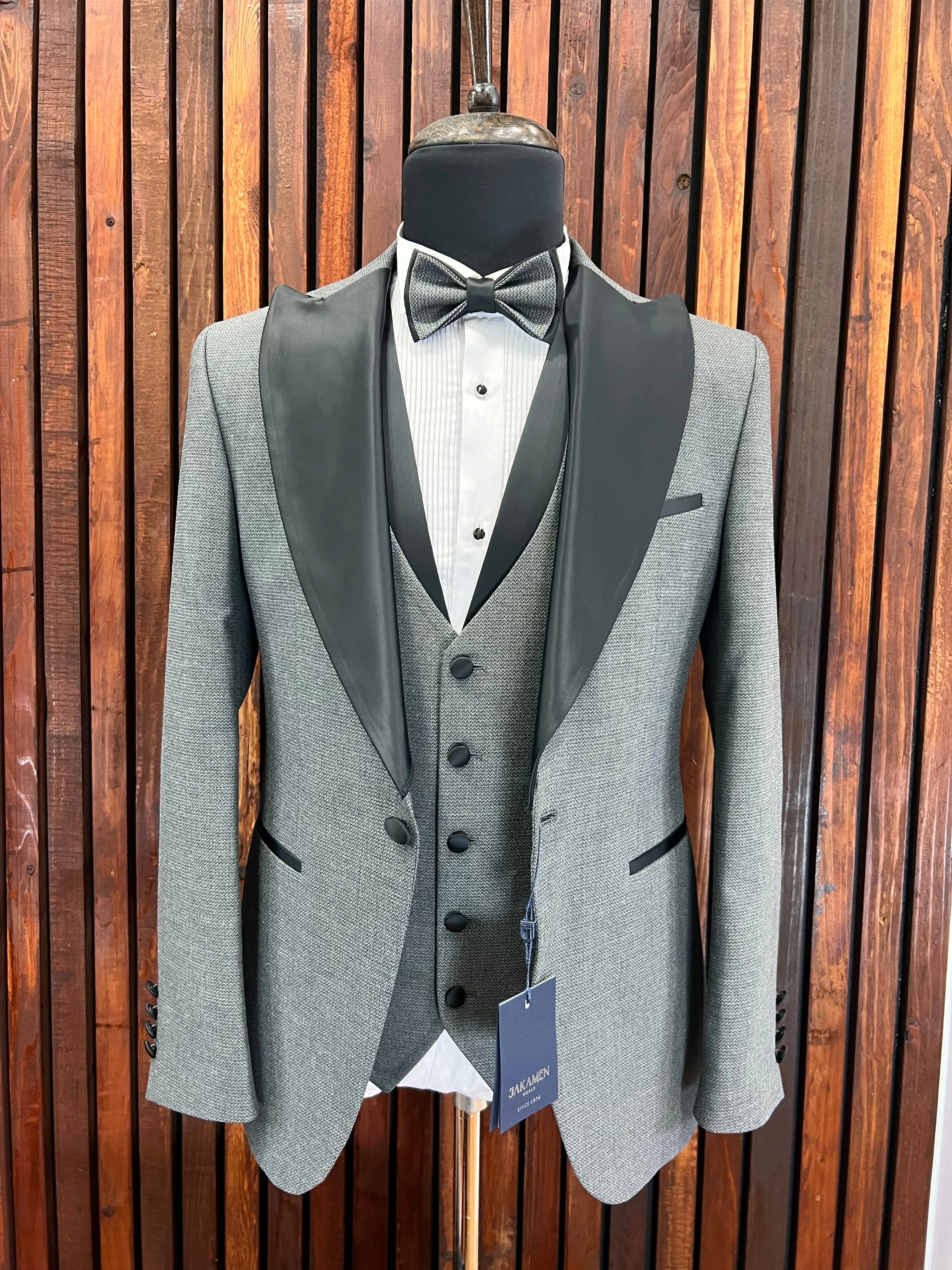 Grey Tuxedo Black Lapel | 3 piece | premium Quality